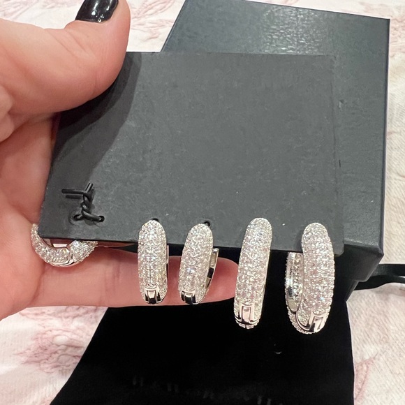 BNIN WeWoreWhat Pave Hoop And Ear Cuffs 5 Pieces Set Silver Crystal Earrings - Picture 4 of 4